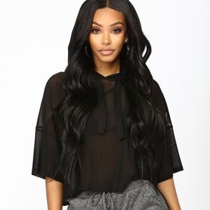 Fashion Nova Black Mesh Hoodie T Shirt